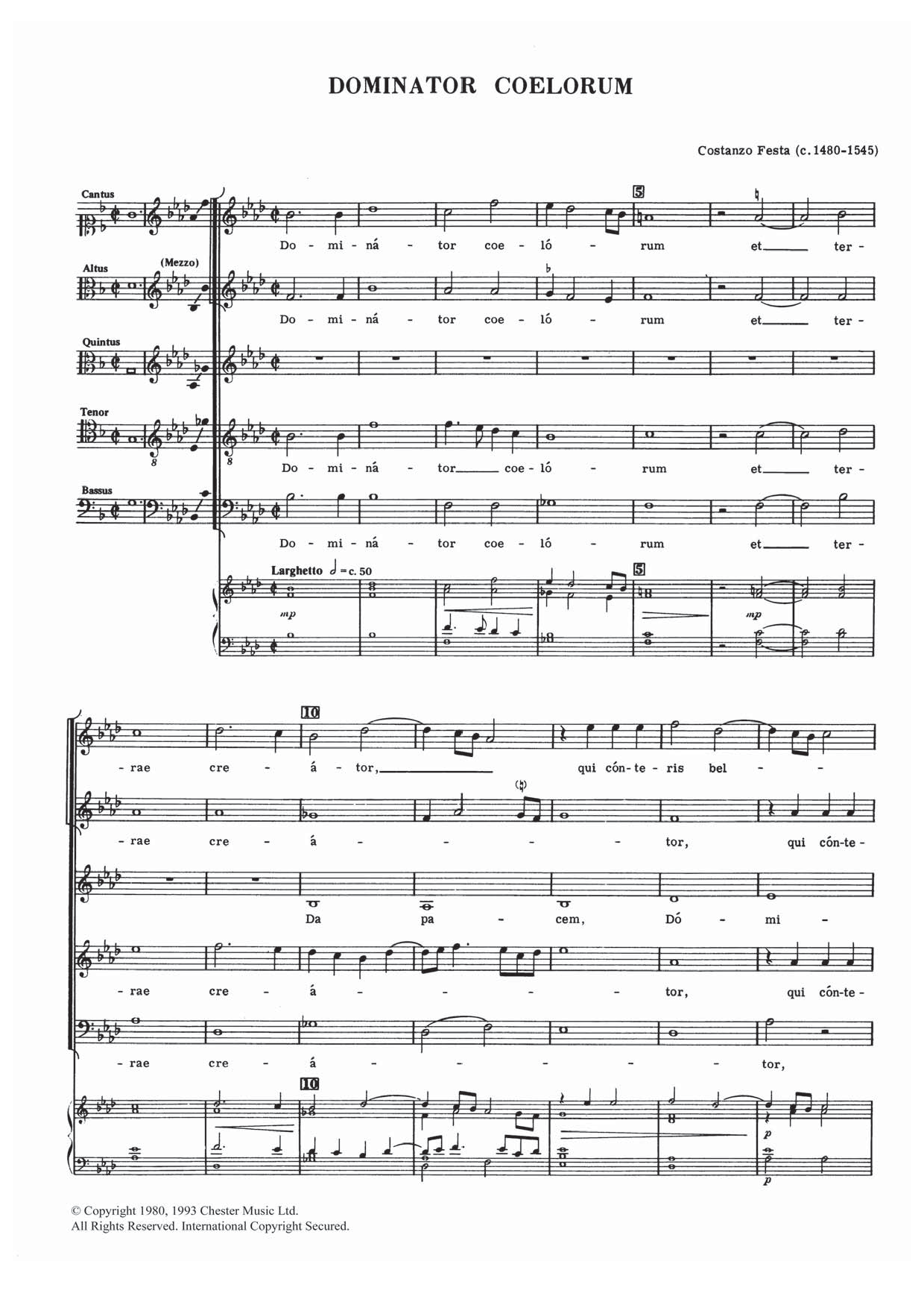 Costanzo Festa Dominator Coelorum sheet music, chords, lyrics - Printable PDF for Choral SSATB