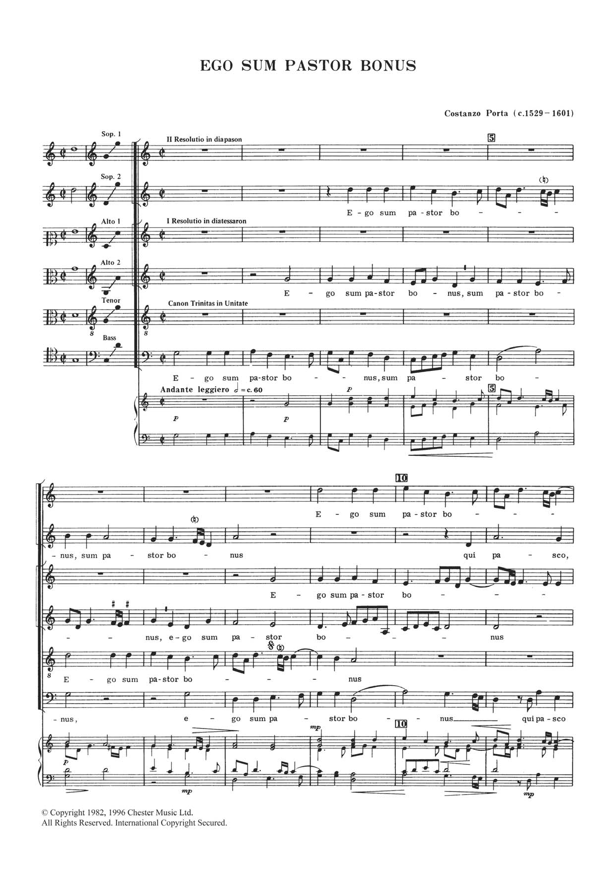 Costanzo Porta Ego Sum Pastor Bonus sheet music, chords, lyrics - Printable PDF for Choral SAATB