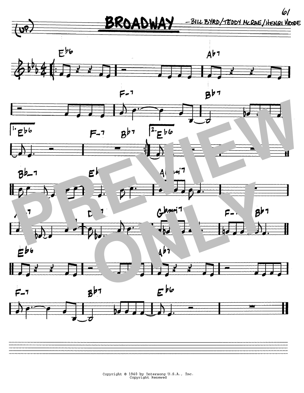 Count Basie Broadway sheet music preview music notes and score for Guitar Tab including 2 page(s)