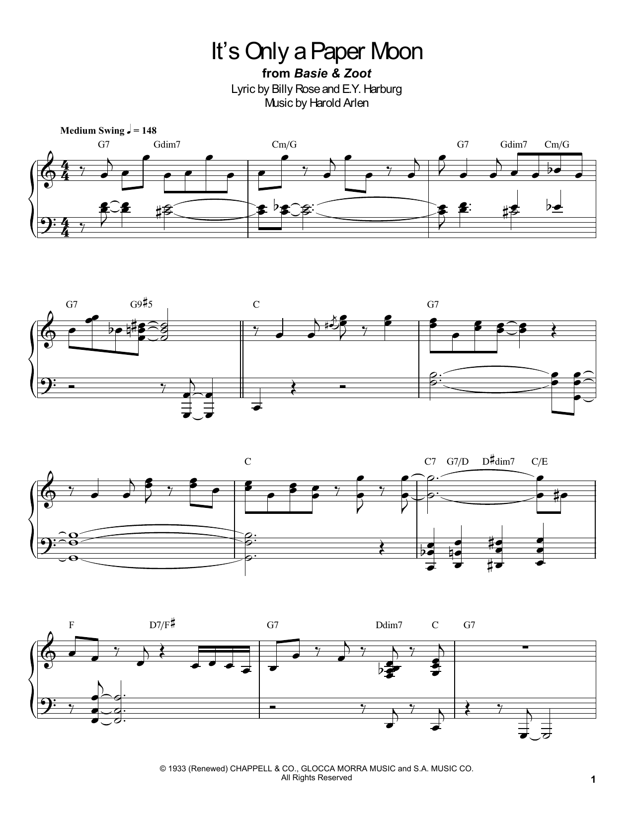 Count Basie It S Only A Paper Moon Sheet Music Download Printable Pdf Jazz Music Score For Piano Transcription