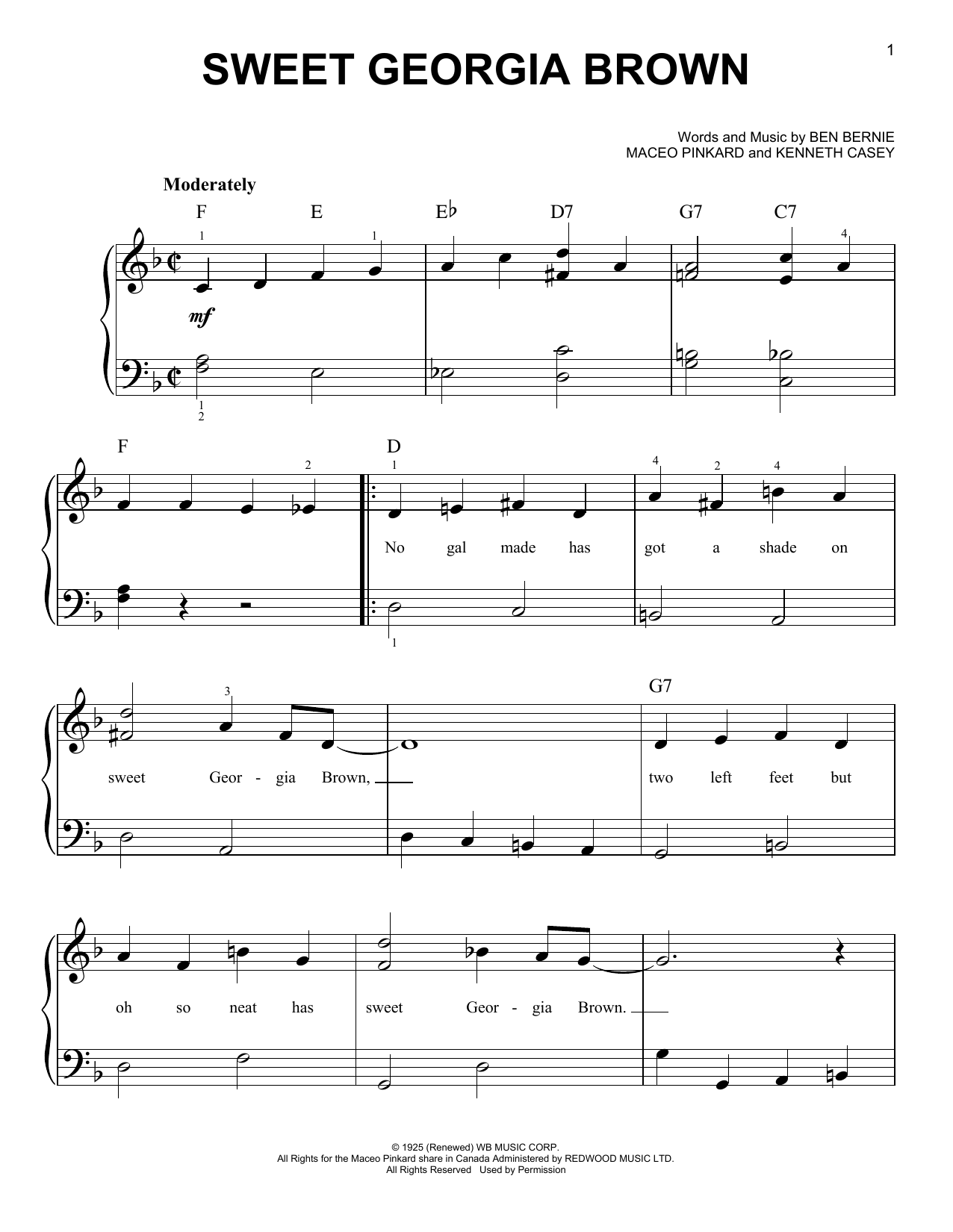 Learn to play Count Basie Sweet Georgia Brown sheet music for Real Book – Melody & Chords – C Instruments in minutes. Count Basie Sweet Georgia Brown sheet music preview music notes and score for Real Book – Melody & Chords – C Instruments including 1 page(s)