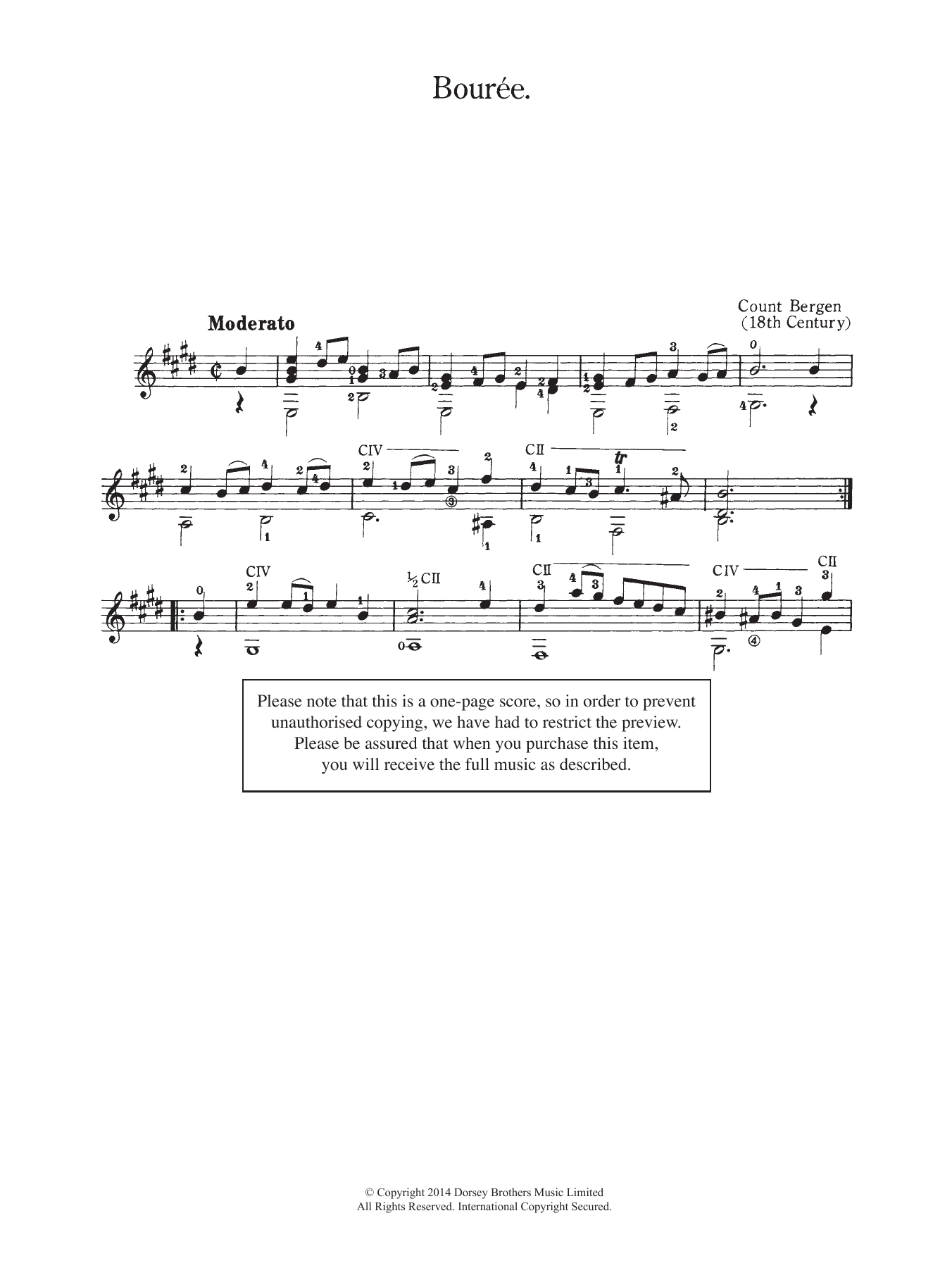 Learn to play Count Bergen Bouree sheet music for Guitar in minutes. Count Bergen Bouree sheet music preview music notes and score for Guitar including 2 page(s)