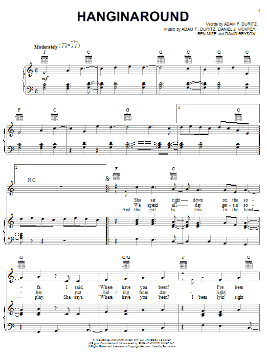 Learn to play Counting Crows Hanginaround sheet music for Piano, Vocal & Guitar (Right-Hand Melody) in minutes. Counting Crows Hanginaround sheet music notes and chords