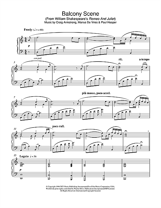 Learn to play Craig Armstrong Balcony Scene (from Romeo And Juliet) sheet music for Piano in minutes. Craig Armstrong Balcony Scene (from Romeo And Juliet) sheet music notes and chords