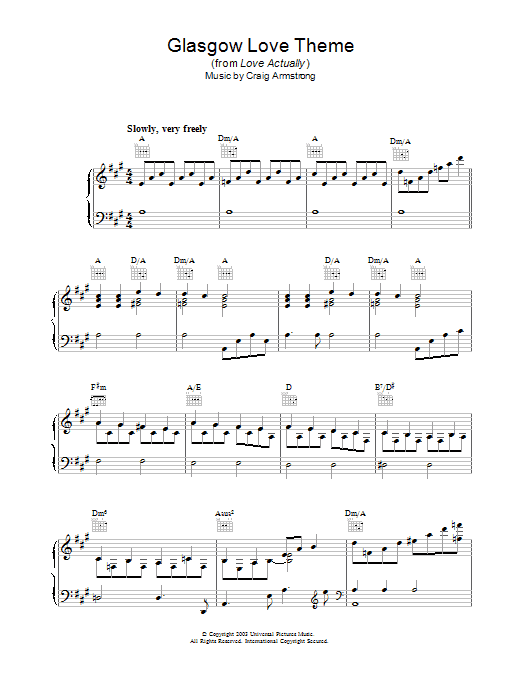 Learn to play Craig Armstrong Glasgow Love Theme (from Love Actually) sheet music for Piano in minutes. Craig Armstrong Glasgow Love Theme (from Love Actually) sheet music preview music notes and score for Piano including 2 page(s)