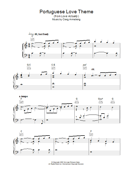 Learn to play Craig Armstrong Portuguese Love Theme (from Love Actually) sheet music for Piano in minutes. Craig Armstrong Portuguese Love Theme (from Love Actually) sheet music preview music notes and score for Piano including 3 page(s)