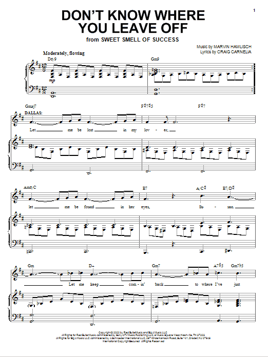 Learn to play Craig Carnelia Don't Know Where You Leave Off sheet music for Piano & Vocal in minutes. Craig Carnelia Don't Know Where You Leave Off sheet music preview music notes and score for Piano & Vocal including 11 page(s)