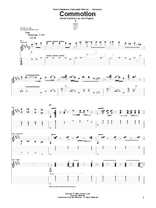 Learn to play Creedence Clearwater Revival Commotion sheet music for Guitar Tab in minutes. Creedence Clearwater Revival Commotion sheet music preview music notes and score for Guitar Tab including 5 page(s)