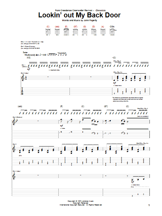 Learn to play Creedence Clearwater Revival Lookin' Out My Back Door sheet music for Guitar Tab in minutes. Creedence Clearwater Revival Lookin' Out My Back Door sheet music preview music notes and score for Guitar Tab including 14 page(s)