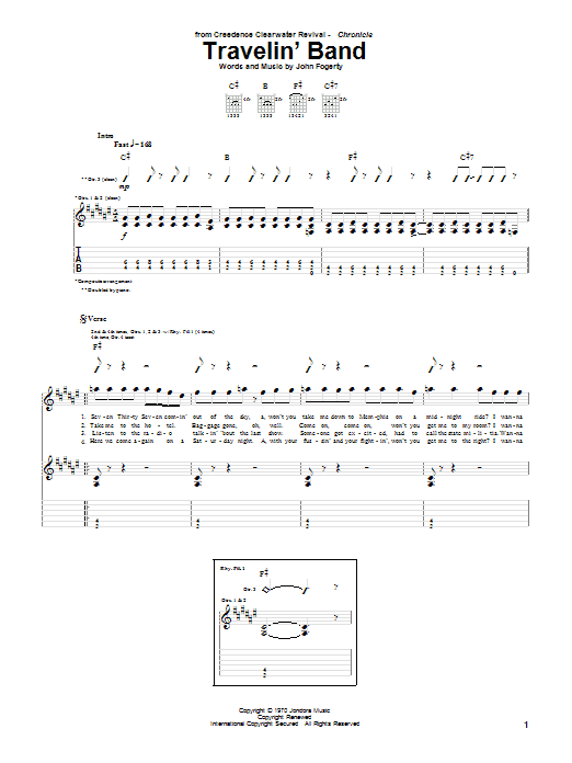 Learn to play Creedence Clearwater Revival Travelin' Band sheet music for Piano, Vocal & Guitar (Right-Hand Melody) in minutes. Creedence Clearwater Revival Travelin' Band sheet music preview music notes and score for Piano, Vocal & Guitar (Right-Hand Melody) including 3 page(s)