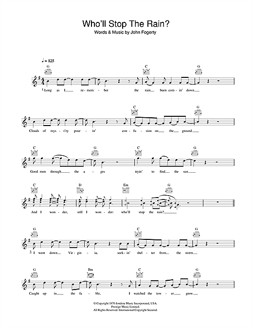 Learn to play Creedence Clearwater Revival Who'll Stop The Rain sheet music for Guitar Tab in minutes. Creedence Clearwater Revival Who'll Stop The Rain sheet music preview music notes and score for Guitar Tab including 7 page(s)