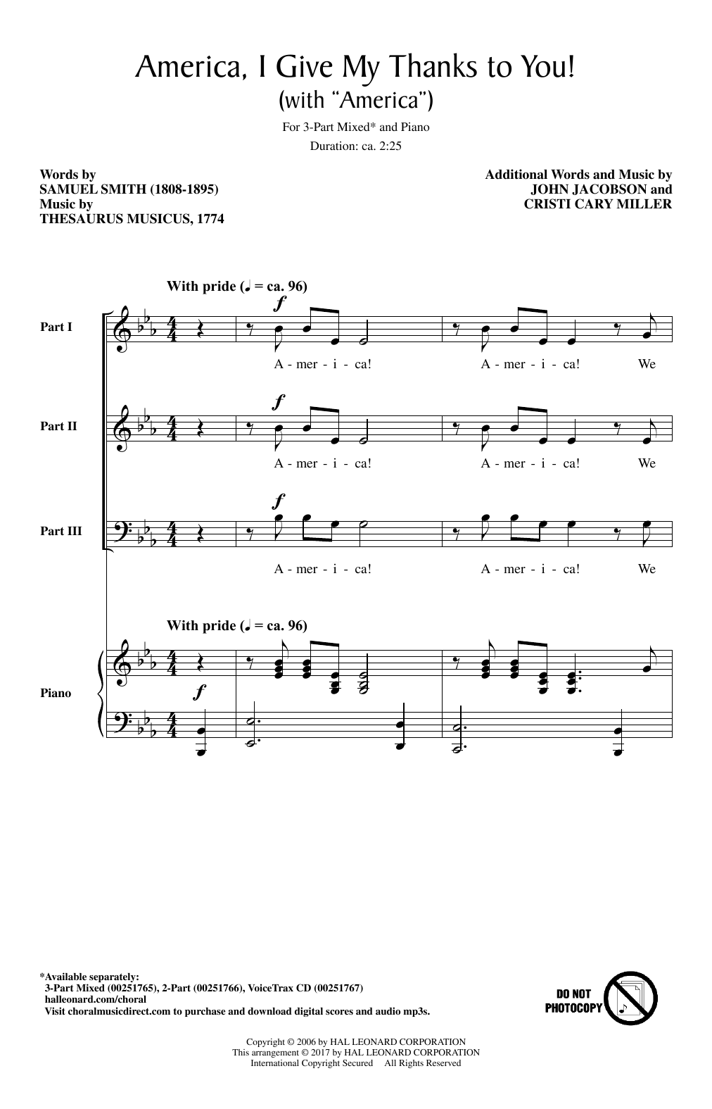 Cristi Cary Miller America, I Give My Thanks To You! sheet music, chords, lyrics - Printable PDF for 2-Part Choir