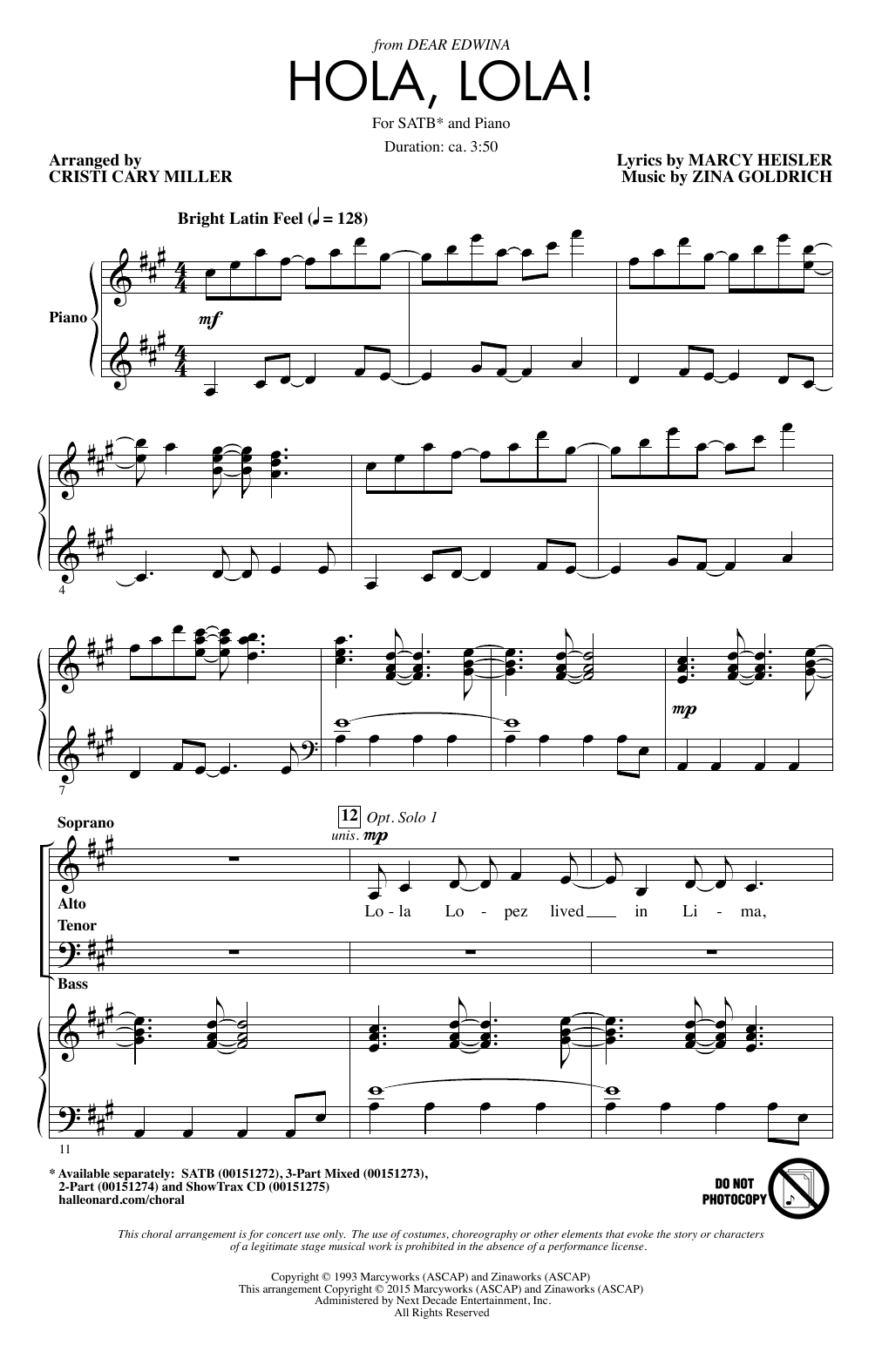 Cristi Cary Miller Hola, Lola! sheet music, chords, lyrics - Printable PDF for 2-Part Choir