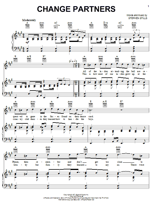 Crosby, Stills & Nash Change Partners sheet music, chords, lyrics - Printable PDF for Guitar Tab
