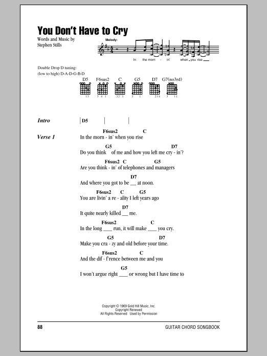 Crosby, Stills & Nash You Don't Have To Cry sheet music, chords, lyrics - Printable PDF for Lyrics & Chords
