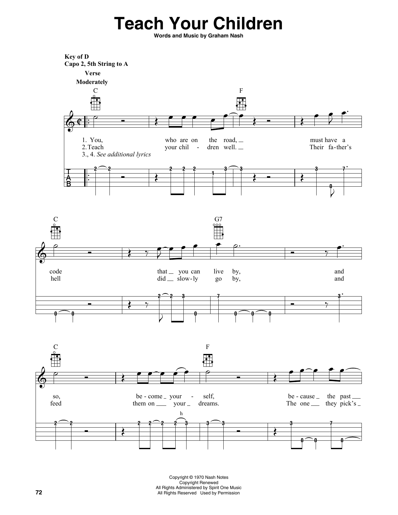 Crosby, Stills, Nash & Young Teach Your Children (arr. Fred Sokolow) sheet music, chords, lyrics - Printable PDF for Banjo Tab