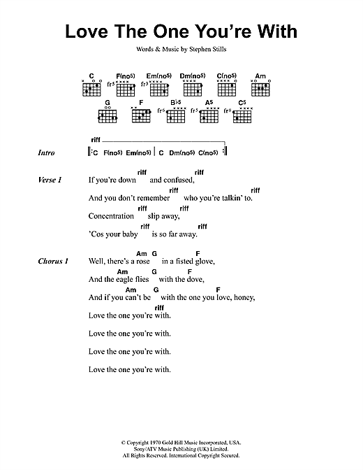Learn to play Crosby, Stills & Nash Love The One You're With sheet music for Easy Piano in minutes. Crosby, Stills & Nash Love The One You're With sheet music preview music notes and score for Easy Piano including 5 page(s)