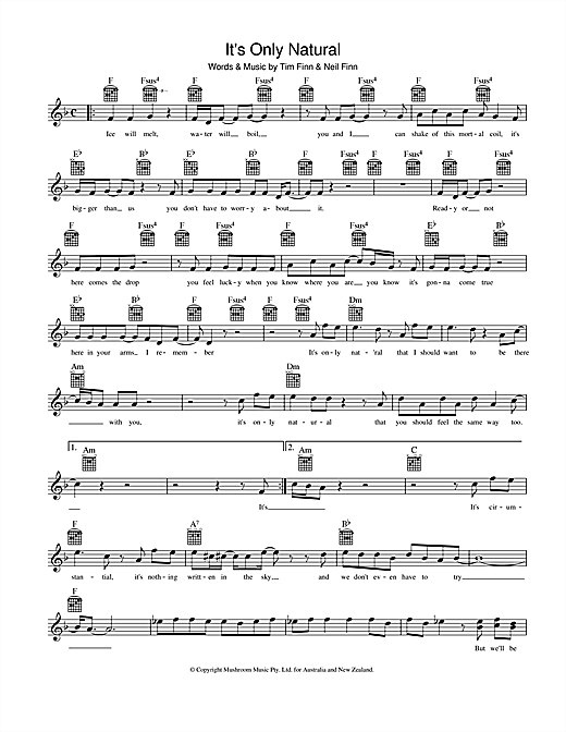 Learn to play Crowded House It's Only Natural sheet music for Melody Line, Lyrics & Chords in minutes. Crowded House It's Only Natural sheet music preview music notes and score for Melody Line, Lyrics & Chords including 2 page(s)