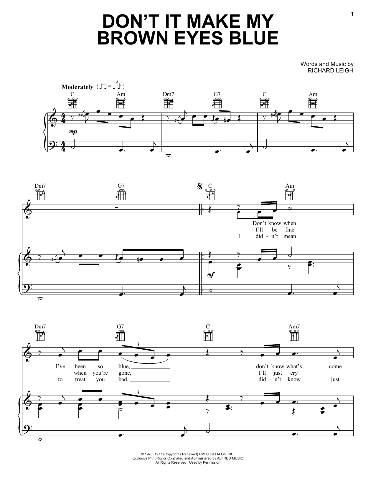 Learn to play Crystal Gayle Don't It Make My Brown Eyes Blue sheet music for Piano, Vocal & Guitar (Right-Hand Melody) in minutes. Crystal Gayle Don't It Make My Brown Eyes Blue sheet music notes and chords
