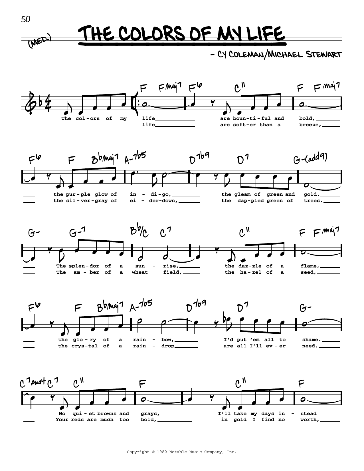 Cy Coleman The Colors Of My Life (High Voice) (from Barnum) sheet music, chords, lyrics - Printable PDF for Real Book – Melody, Lyrics & Chords