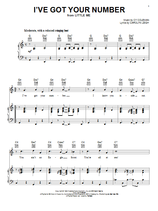 Learn to play Cy Coleman I've Got Your Number sheet music for Piano, Vocal & Guitar (Right-Hand Melody) in minutes. Cy Coleman I've Got Your Number sheet music preview music notes and score for Piano, Vocal & Guitar (Right-Hand Melody) including 4 page(s)