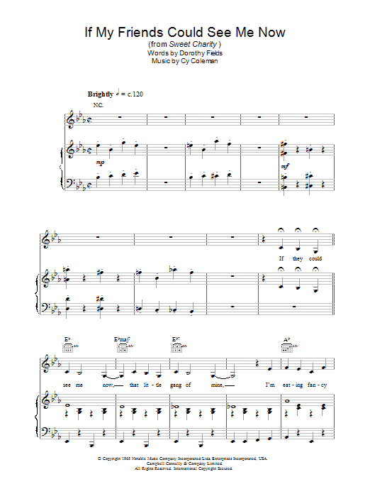 Dorothy Fields If My Friends Could See Me Now (from Sweet Charity) sheet music preview music notes and score for Piano, Vocal & Guitar including 6 page(s)