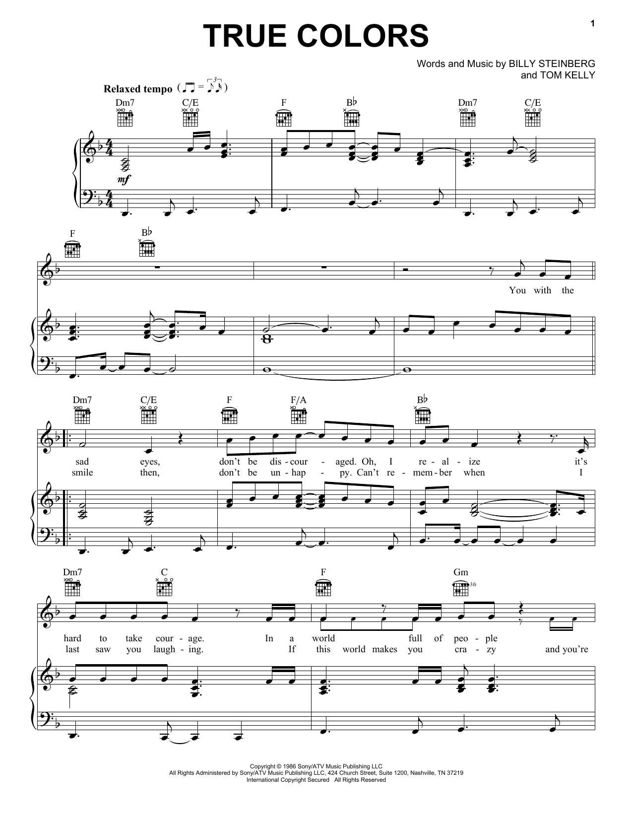 Learn to play Cyndi Lauper True Colors sheet music for Piano, Vocal & Guitar (Right-Hand Melody) in minutes. Cyndi Lauper True Colors sheet music preview music notes and score for Piano, Vocal & Guitar (Right-Hand Melody) including 6 page(s)