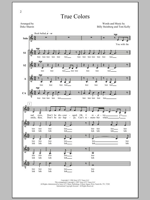 Learn to play Phil Collins True Colors (arr. Deke Sharon) sheet music for SSA in minutes. Phil Collins True Colors (arr. Deke Sharon) sheet music preview music notes and score for SSA including 7 page(s)