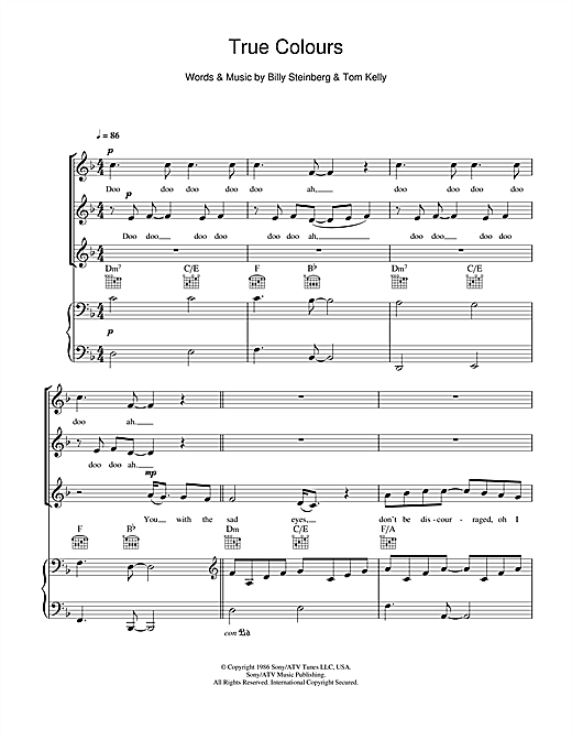Learn to play Cyndi Lauper True Colours sheet music for Lyrics & Chords in minutes. Cyndi Lauper True Colours sheet music notes and chords