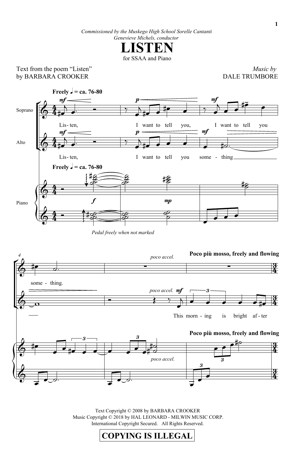 Dale Trumbore Listen sheet music, chords, lyrics - Printable PDF for SSA