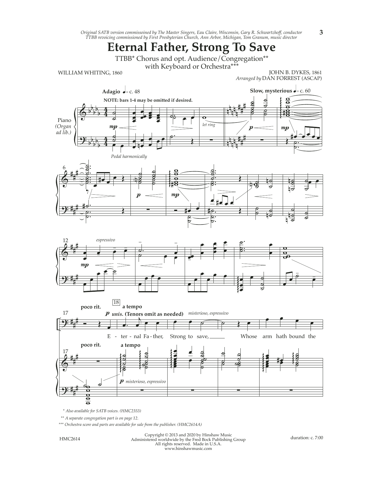 Dan Forrest Eternal Father, Strong To Save sheet music, chords, lyrics - Printable PDF for TTBB Choir