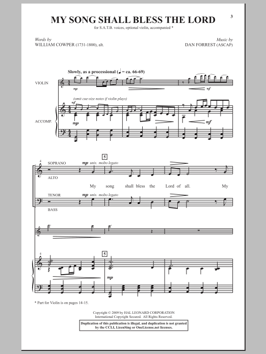 Dan Forrest My Song Shall Bless The Lord sheet music, chords, lyrics - Printable PDF for SATB Choir