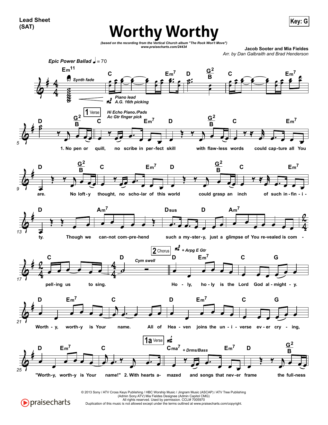 Dan Galbraith Worthy Worthy sheet music, chords, lyrics - Printable PDF for Lead Sheet / Fake Book