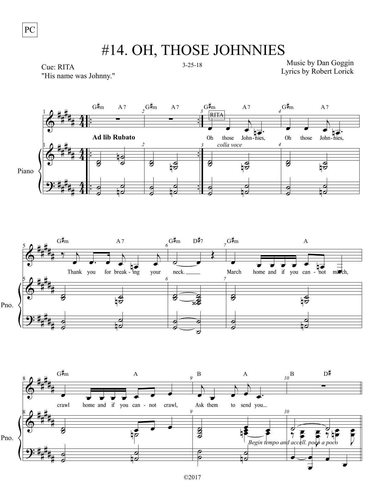 Dan Goggin & Robert Lorick Oh, Those Johnnies (from Johnny Manhattan: A New Musical) sheet music, chords, lyrics - Printable PDF for Piano & Vocal