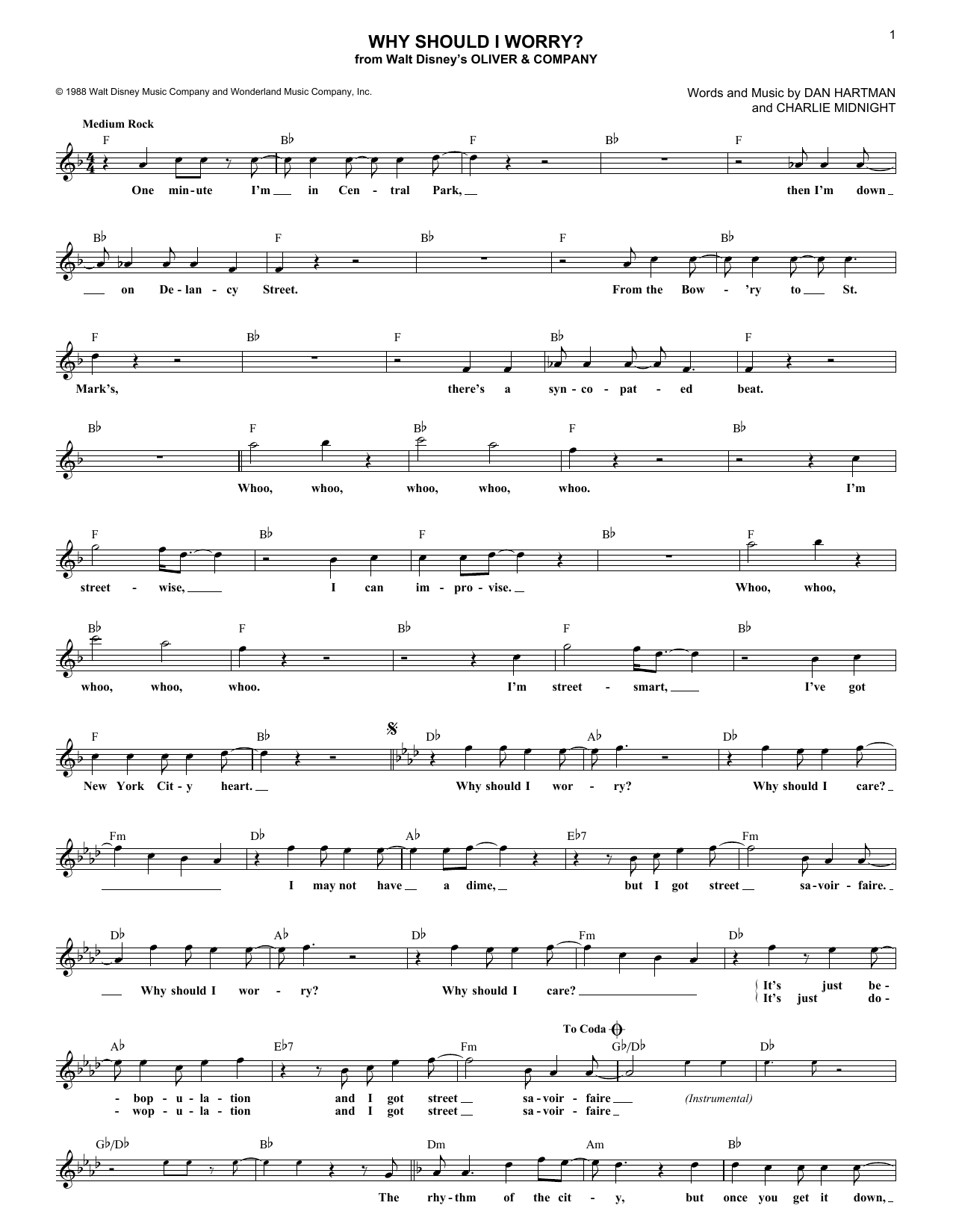 Dan Hartman Why Should I Worry? sheet music, chords, lyrics - Printable PDF for Melody Line, Lyrics & Chords