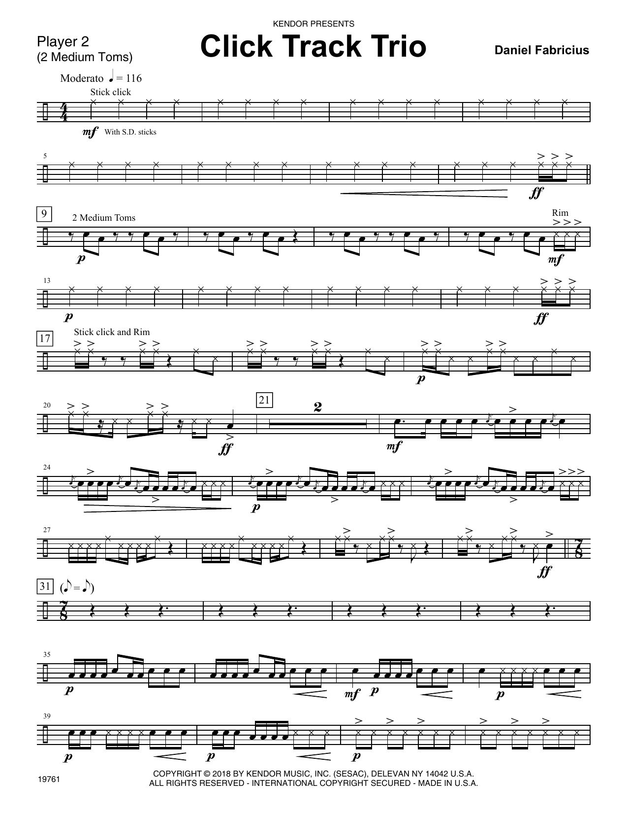 Learn to play Dan Fabricius Click Track Trio - Percussion 2 sheet music for Percussion Ensemble in minutes. Dan Fabricius Click Track Trio - Percussion 2 sheet music preview music notes and score for Percussion Ensemble including 2 page(s)