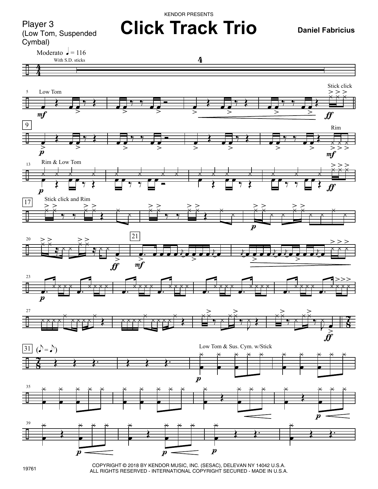 Learn to play Dan Fabricius Click Track Trio - Percussion 3 sheet music for Percussion Ensemble in minutes. Dan Fabricius Click Track Trio - Percussion 3 sheet music preview music notes and score for Percussion Ensemble including 2 page(s)