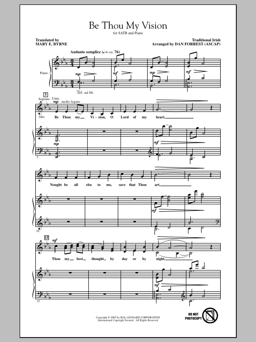Learn to play Traditional Hymn Be Thou My Vision (arr. Dan Forrest) sheet music for 2-Part Choir in minutes. Traditional Hymn Be Thou My Vision (arr. Dan Forrest) sheet music preview music notes and score for 2-Part Choir including 6 page(s)