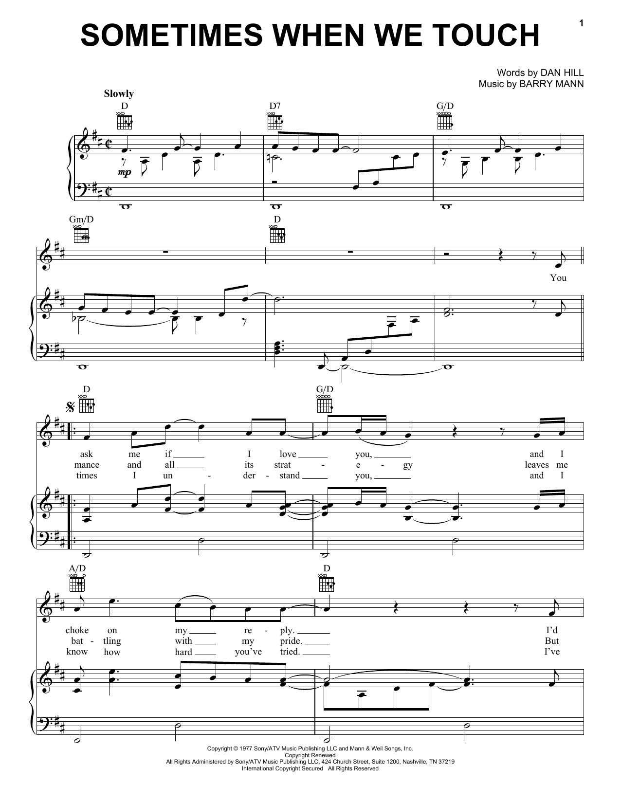 Dan Hill Sometimes When We Touch sheet music preview music notes and score for Easy Piano including 5 page(s)