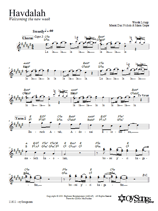 Learn to play Dan Nichols Havdalah sheet music for Melody Line, Lyrics & Chords in minutes. Dan Nichols Havdalah sheet music notes and chords