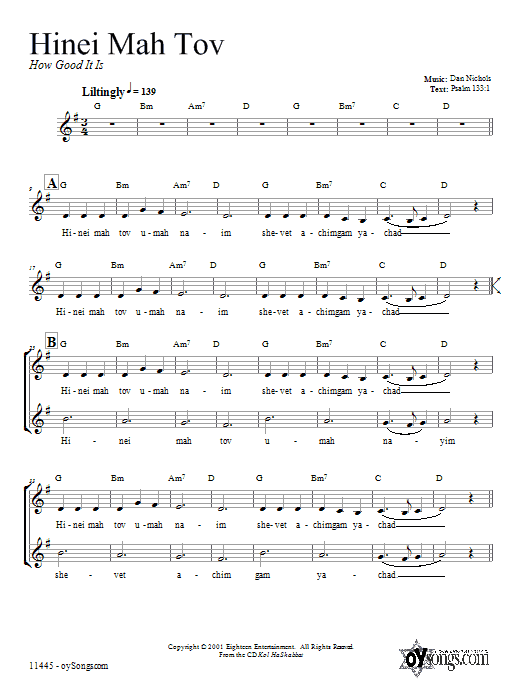 Learn to play Dan Nichols Hinei Mah Tov sheet music for Melody Line, Lyrics & Chords in minutes. Dan Nichols Hinei Mah Tov sheet music notes and chords