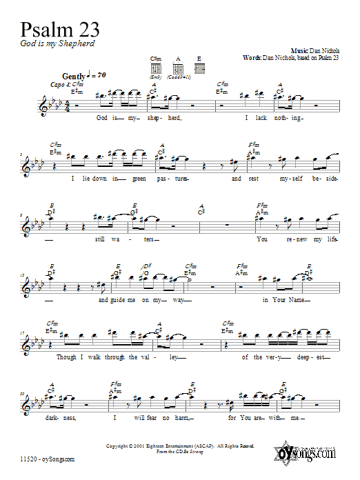 Learn to play Dan Nichols Psalm 23 sheet music for Melody Line, Lyrics & Chords in minutes. Dan Nichols Psalm 23 sheet music notes and chords