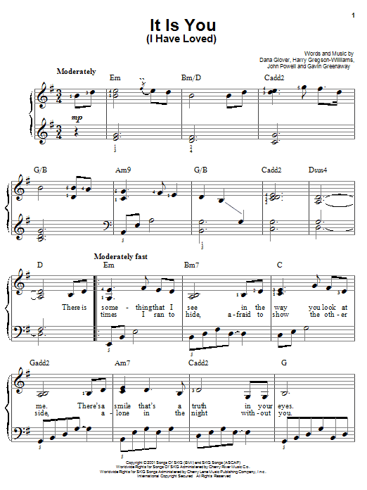 Learn to play Dana Glover It Is You (I Have Loved) sheet music for Easy Piano in minutes. Dana Glover It Is You (I Have Loved) sheet music notes and chords