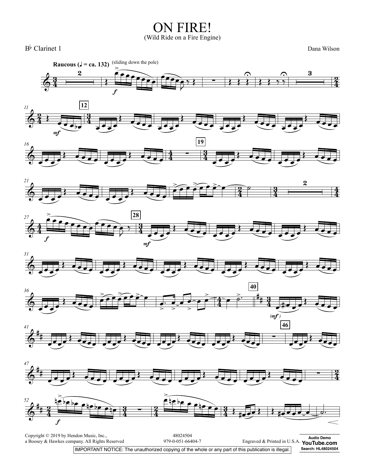 Dana Wilson On Fire! (Wild Ride on a Fire Engine) - Bb Clarinet 1 sheet music preview music notes and score for Concert Band including 2 page(s)