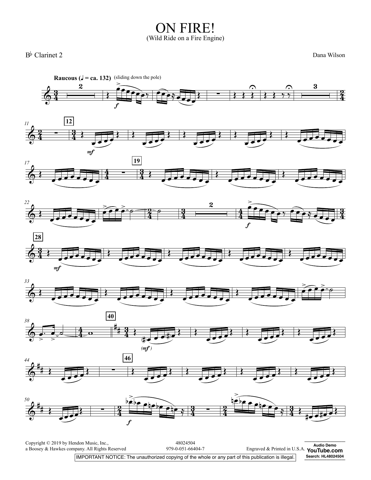 Dana Wilson On Fire! (Wild Ride on a Fire Engine) - Bb Clarinet 2 sheet music preview music notes and score for Concert Band including 2 page(s)