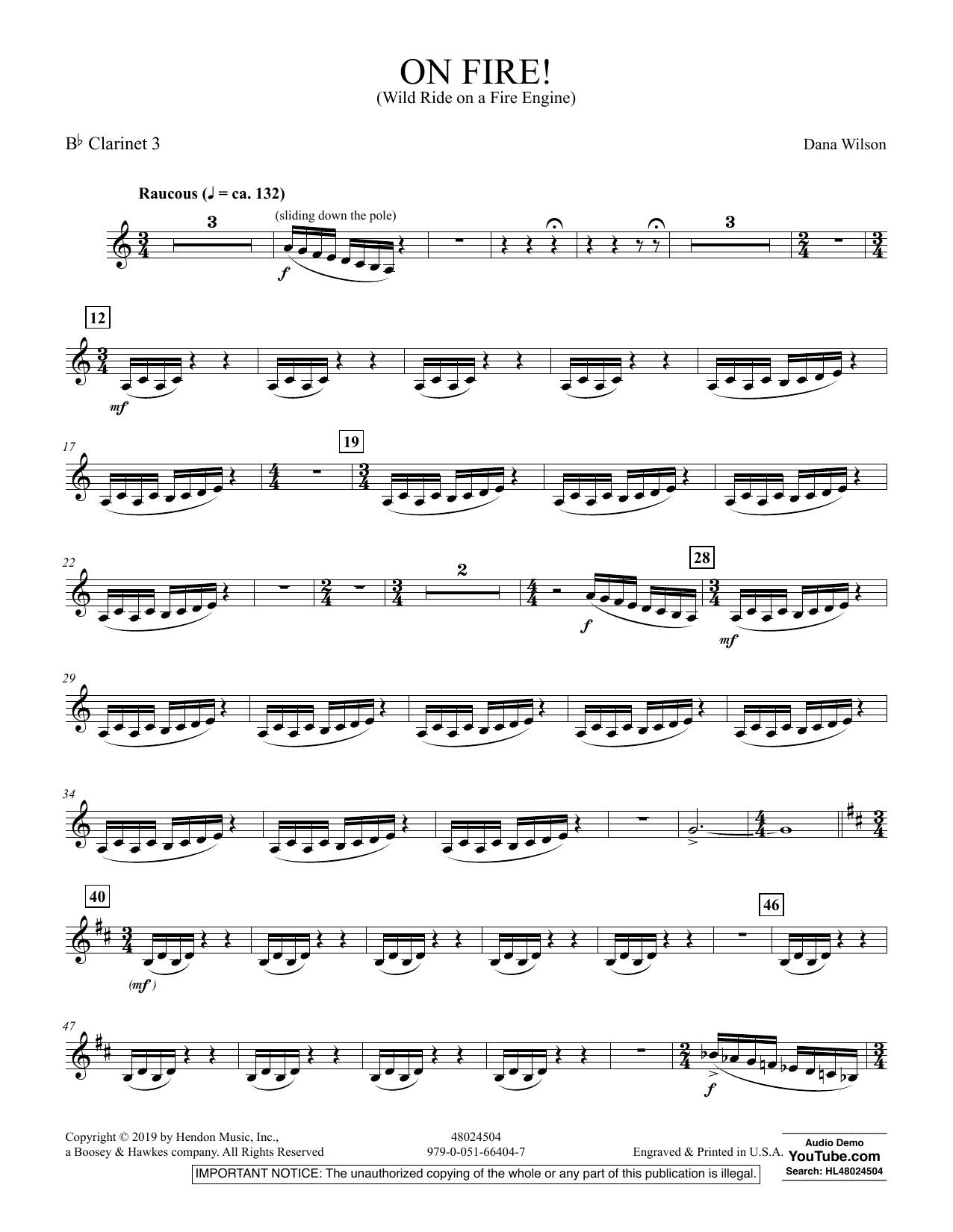 Dana Wilson On Fire! (Wild Ride on a Fire Engine) - Bb Clarinet 3 sheet music preview music notes and score for Concert Band including 2 page(s)