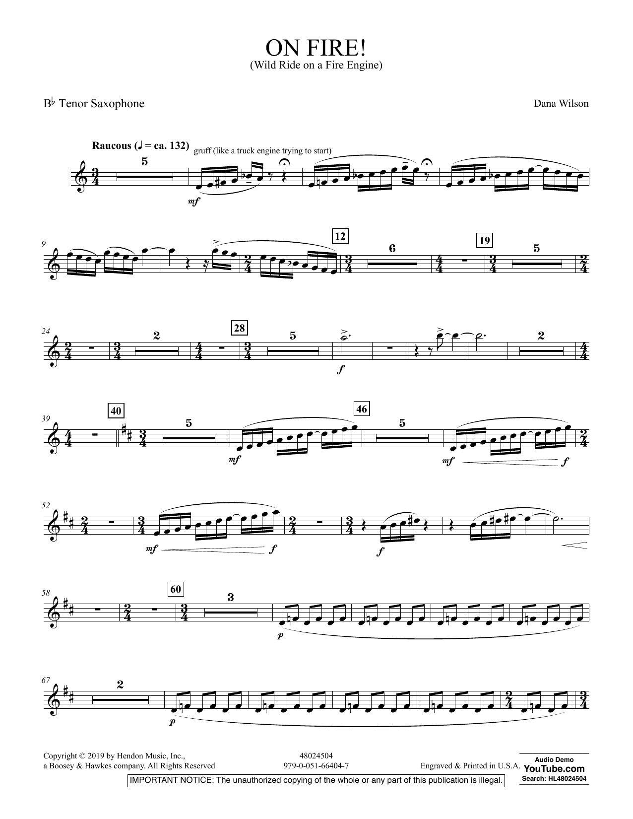 Dana Wilson On Fire! (Wild Ride on a Fire Engine) - Bb Tenor Saxophone sheet music preview music notes and score for Concert Band including 2 page(s)