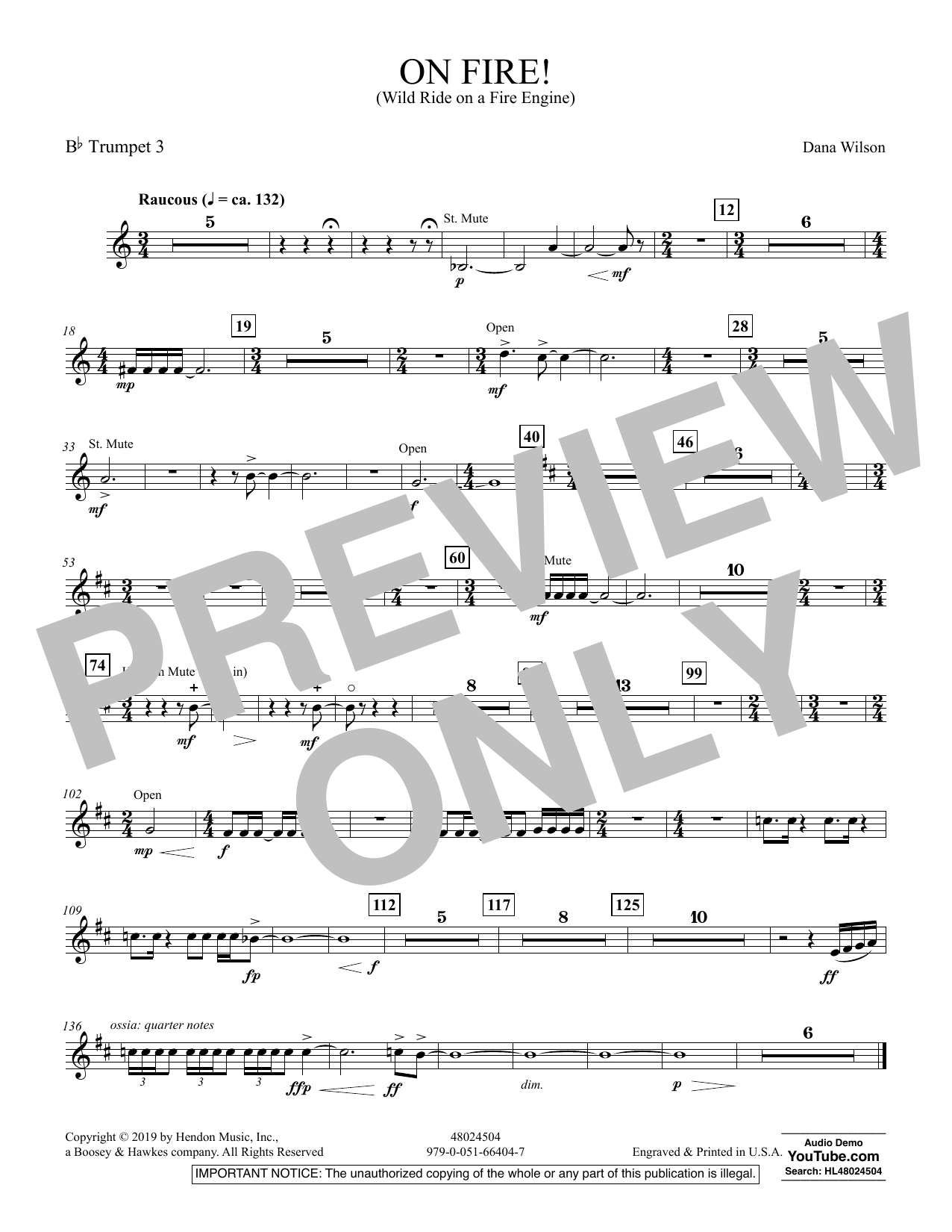 Dana Wilson On Fire! (Wild Ride on a Fire Engine) - Bb Trumpet 3 sheet music preview music notes and score for Concert Band including 1 page(s)