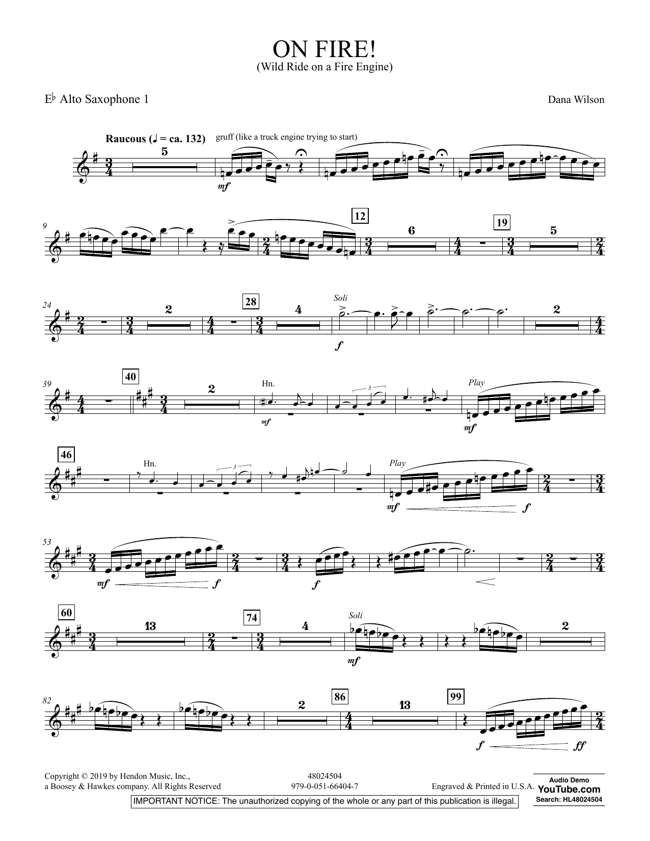 Dana Wilson On Fire! (Wild Ride on a Fire Engine) - Eb Alto Saxophone 1 sheet music preview music notes and score for Concert Band including 2 page(s)