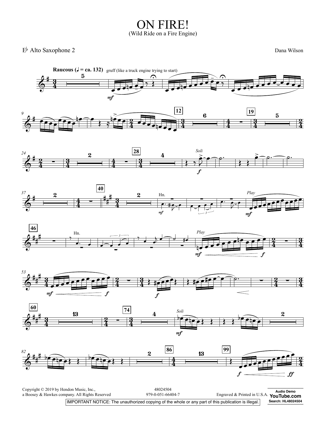 Dana Wilson On Fire! (Wild Ride on a Fire Engine) - Eb Alto Saxophone 2 sheet music preview music notes and score for Concert Band including 2 page(s)